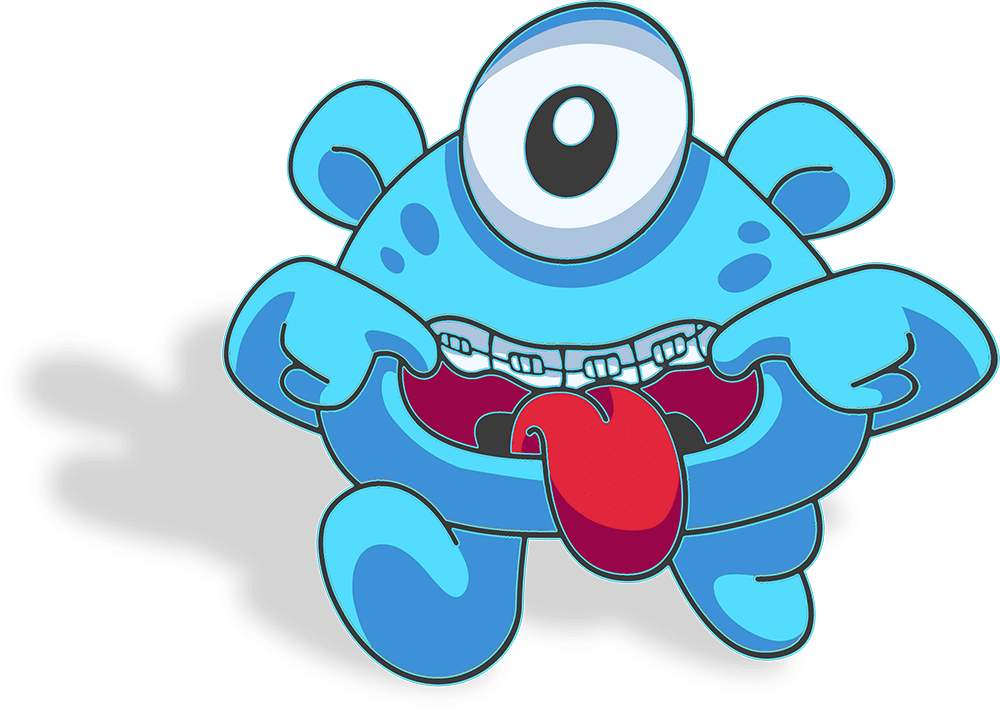 cartoon monster smiling with braces